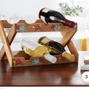The Pioneer Woman Spring Bouquet Floral Wood 6 Wine Storage Display Rack Folding